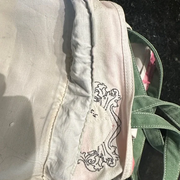 Goldie Pink and Green Canvas  Striped Tote Made With Love - Picture 11 of 13